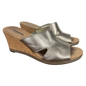 Clarks Lafley Mio Gold Metallic Wedge Slides Sandals Slip On Shoes Womens sz 7